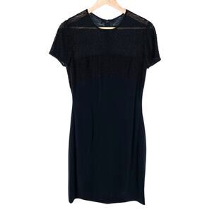 Oleg Cassini Black Tie Womens Dress 6 Black Beaded Short Sleeve Cocktail Events